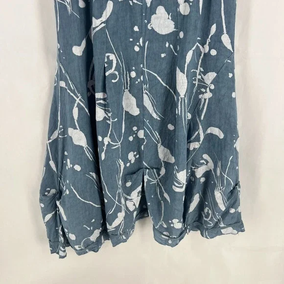 Lands Downunder Linen Dress Womens Large Blue‎ Abstract Knit Ribbed Square Neck - Picture 11 of 16